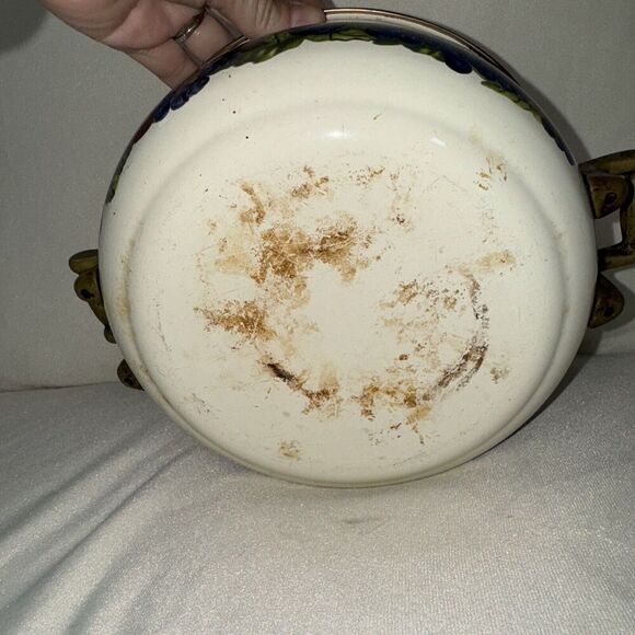 Enamelware Pot w/ Lid Fruit Design Vintage Casserole Dish Regency Club, Brass - Picture 6 of 7